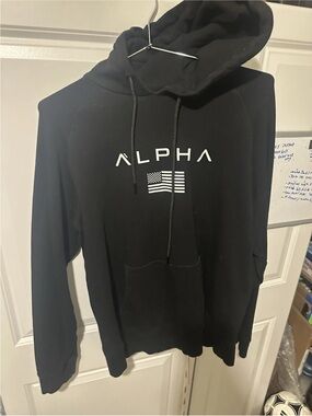 Men X-Large Xl Black Sweater Hooded Long Sleeve USA alpha Free Shipping